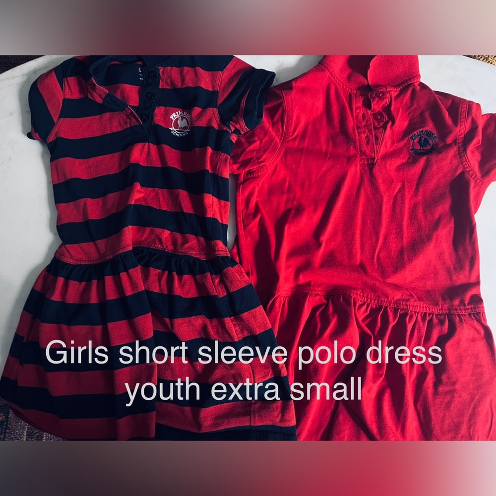 Primrose uniforms: Two girls, extra small polo dresses. (Sold in the set of two)